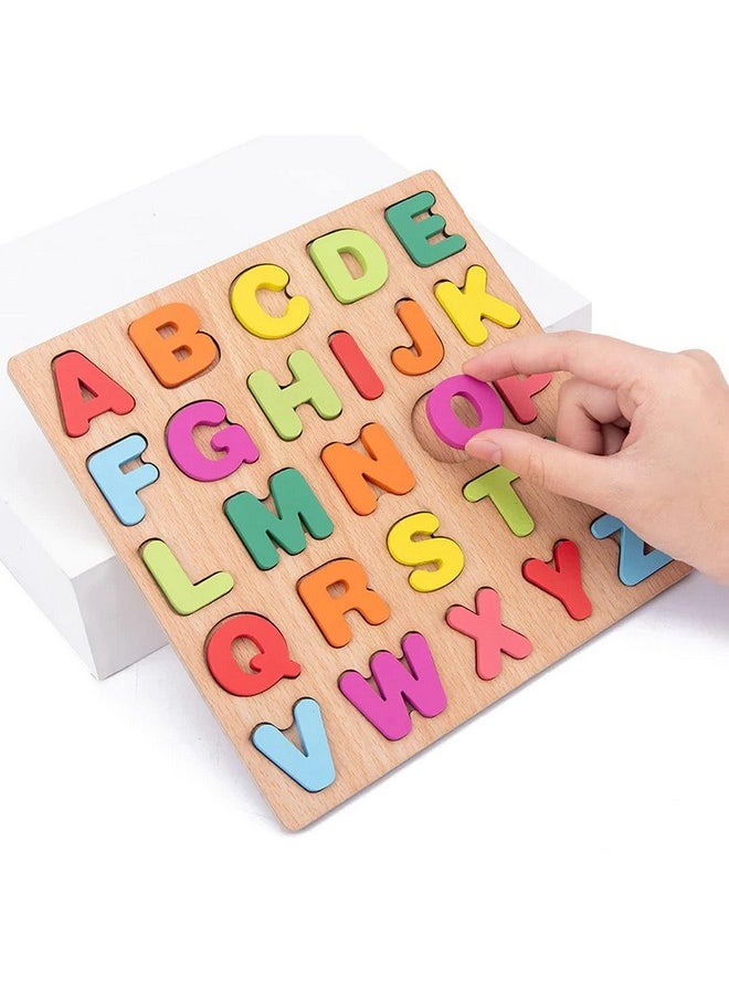 Wooden Alphabet Abc -Numbers & Shapes Puzzles For Kids | Abc Puzzle Board For Toddlers | Preschool Educational Learning Letter Toys, Montessori Sturdy Wooden Construction Puzzle (Alphabet Abc)