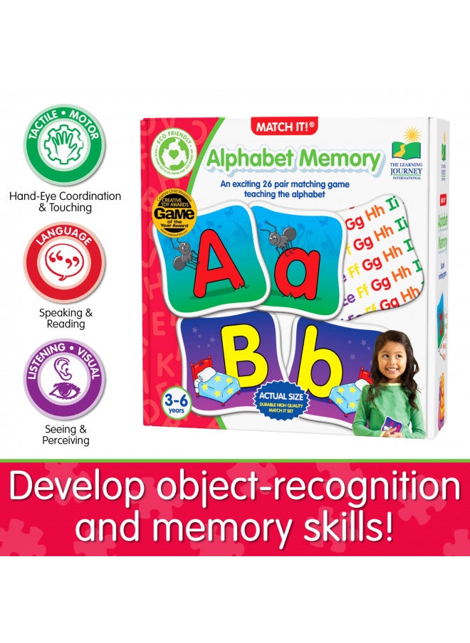 The Learning Journey: Match It! Memory - Alphabet - Capital and Lowercase Letter Matching Game with 26 Matching Pairs - Memory Games for Kids 3 and Up - Award Winning Toys