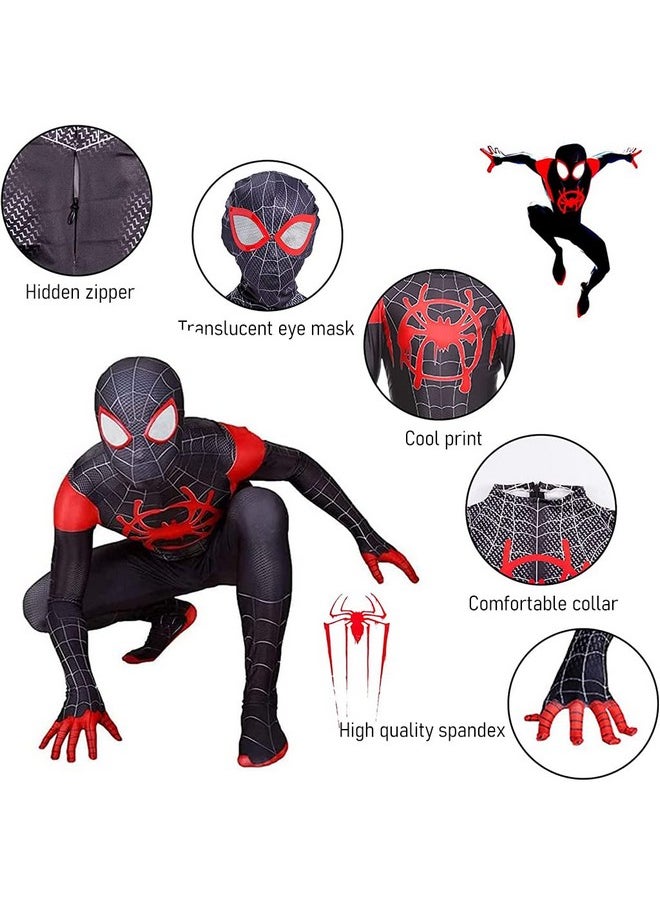 ® Spiderman Costume For Kids, 3D Lenses Cosplay Costume Black Spider Man Miles Morales Bodysuit Silk-Feel Fabric Fancy Spiderman Dress For Boys Gift Halloween Party (Size Xl)