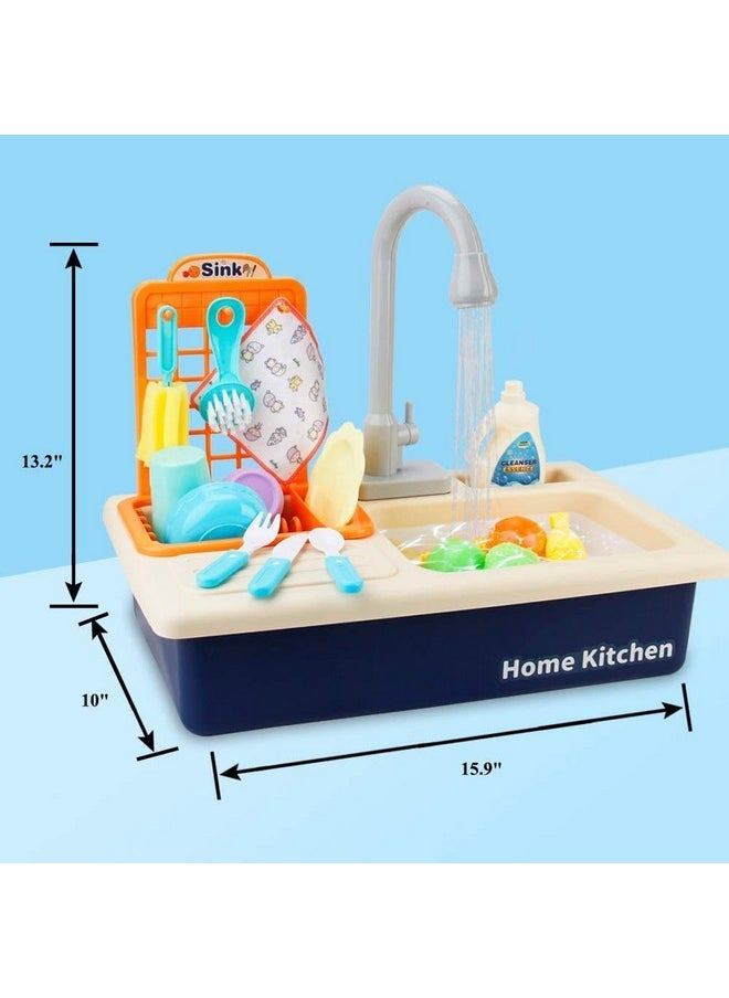 Pretend Play Modern Kitchen Set, Electric Dishwasher With Running Water, Kitchen Accessories With Utensils And Cutting Play Food For Kids- Multicolor