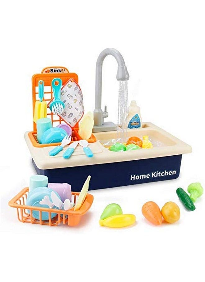 Pretend Play Modern Kitchen Set, Electric Dishwasher With Running Water, Kitchen Accessories With Utensils And Cutting Play Food For Kids- Multicolor