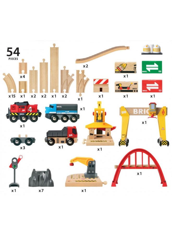 BRIO 33097 Cargo Railway Deluxe Set | 54 Piece Train Toy with Accessories and Wooden Tracks for Kids Age 3 and Up,Multi