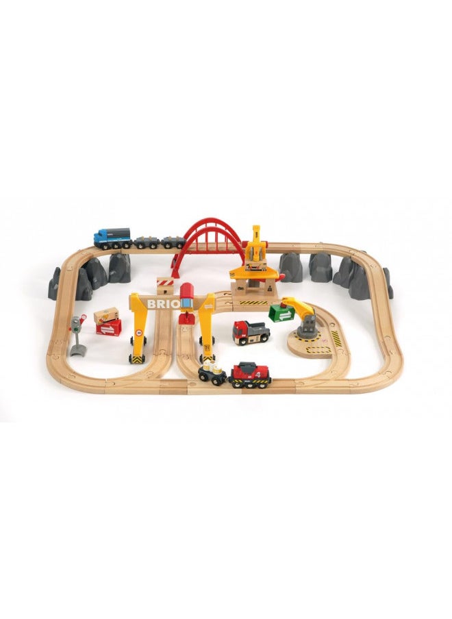 BRIO 33097 Cargo Railway Deluxe Set | 54 Piece Train Toy with Accessories and Wooden Tracks for Kids Age 3 and Up,Multi