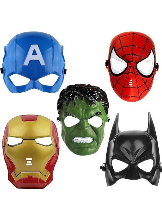 Super Hero Set Of 5 Superhero Cartoon Plastic Mask For Kids Roleplay - Superhero Birthday Party Props Return Gift (Superhero-Face-Mask) (Super-Hero-Mask-5Pcs)