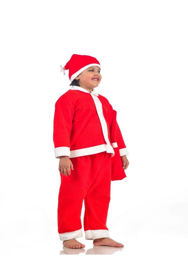 Santa Claus Dress Set Of 4 (Jacket, Bottom, Bag, & Cap) Kids & Adults Christmas Costume 7-8 Years