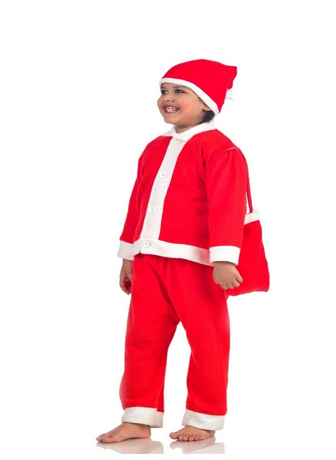 Santa Claus Dress Set Of 4 (Jacket, Bottom, Bag, & Cap) Kids & Adults Christmas Costume 7-8 Years