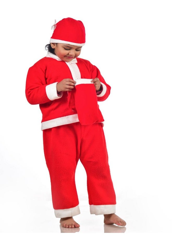 Santa Claus Dress Set Of 4 (Jacket, Bottom, Bag, & Cap) Kids & Adults Christmas Costume 7-8 Years