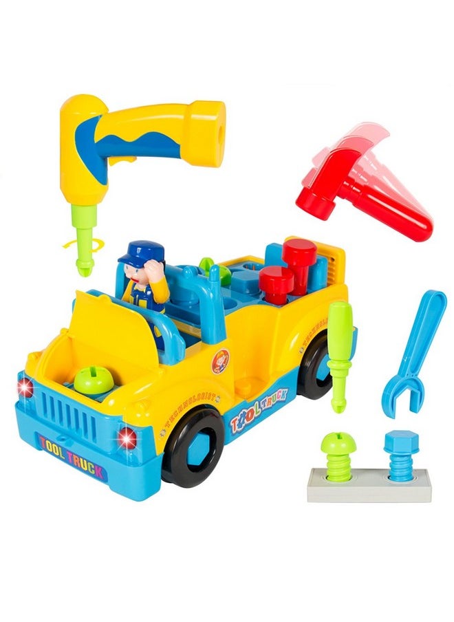 Construction Tool Truck With Drill And Tools, Light And Music, Bump And Go Action Toy For Kids Boys & Girls - 36M+