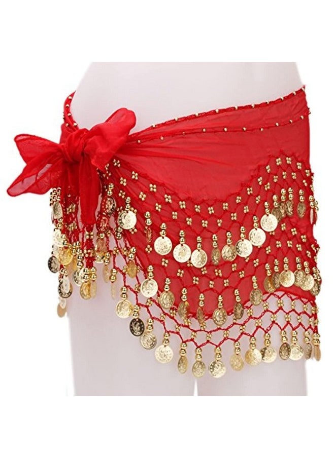 Imported 1Pc Belly Dance Belt Hip Scarf Wrap Belt Skirt With 128 Gold Coins - Red…