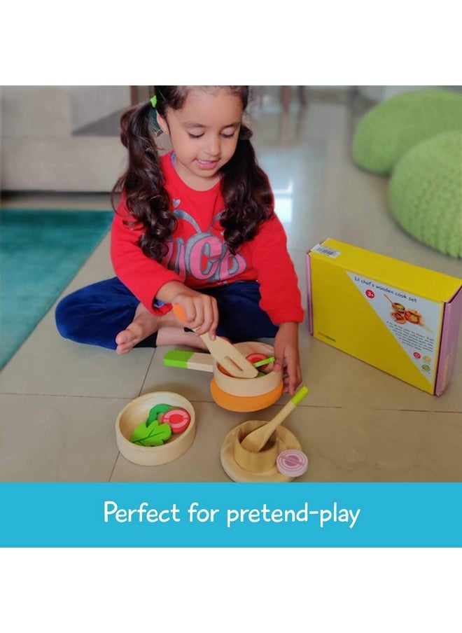 Wooden Cooking Set For Lil Chef'S- 16 Pieces (3 Years+) | Multicolor | Eco Friendly | Safe & Non Toxic | No Plastic