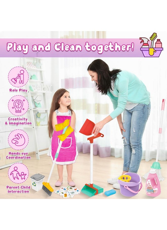 Kids Cleaning Set 17 Pcs,Toy Cleaning Set Includes Broom,Mop,Brush,Dust Pan,Duster,Sponge,Clothes,Spray, Bucket, Caution Sign,Pretend Housekeeping Play Set