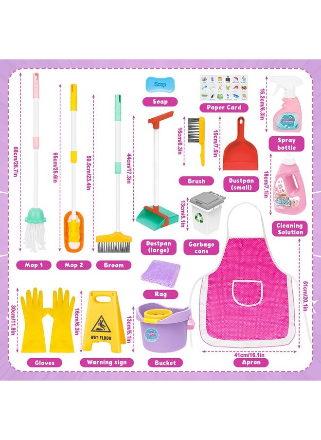 Kids Cleaning Set 17 Pcs,Toy Cleaning Set Includes Broom,Mop,Brush,Dust Pan,Duster,Sponge,Clothes,Spray, Bucket, Caution Sign,Pretend Housekeeping Play Set