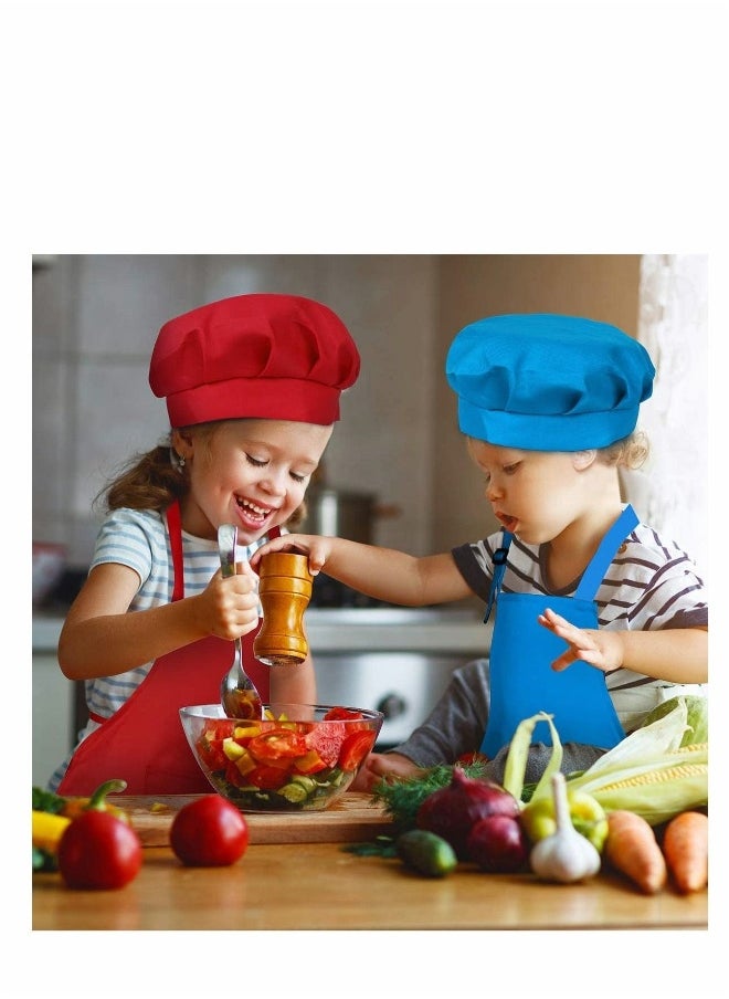 4 Pieces Kids Apron Chef Hat Set-Boys Girls Aprons with Pockets for Kitchen Cooking Baking Painting