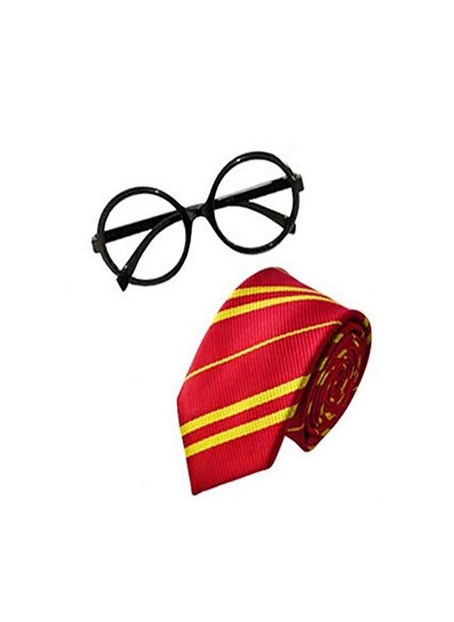 Striped Potter Magician Tie With Novelty Glasses Frame For Cosplay Party Costume Black