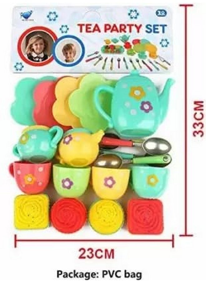 Plastic Tea Party Pretend Play Kitchen Utensils Toy Set With Cake For Kids