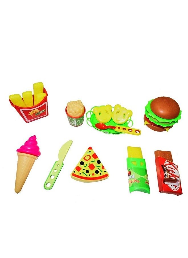 18 Pcs Play Fast Food Set Pretend Play Barger Fries And Ice Cream With Trey Food Toy | Best Gifts Food Playset For Boys Girls Kids- Multicolor 4 Years And Up