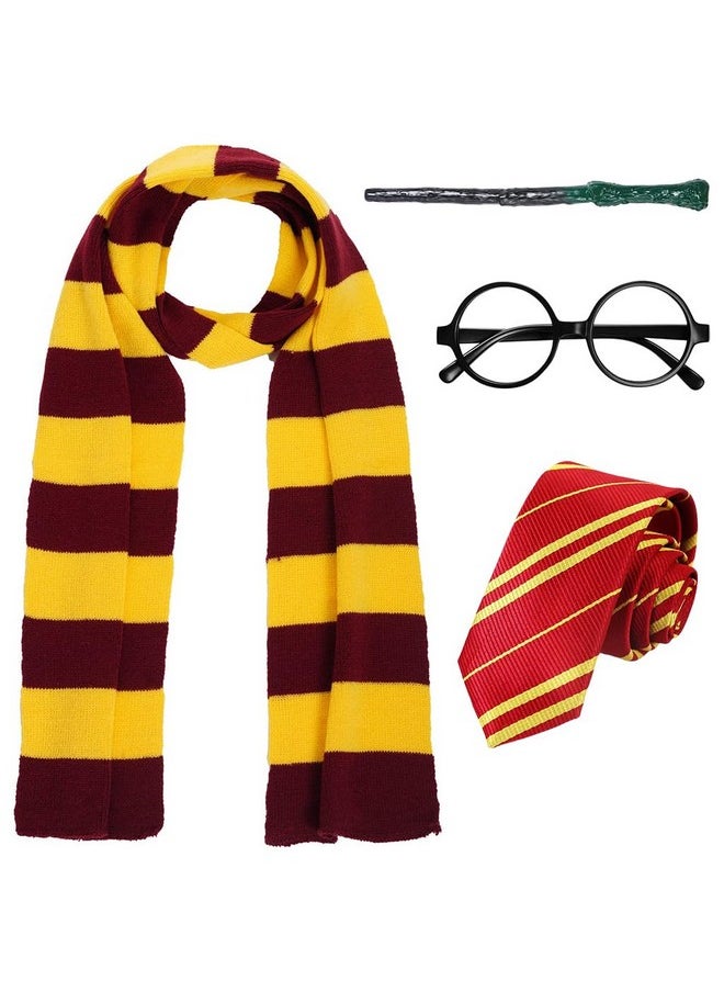 ® Polyester Gryffindor Costume Set Halloween Costume Set Of 5Pcs Magic Ha*Ry Pottery Costume Set With Glasses, Magic Wand, Robe, Scarf, Tie, Cosplay Costume For Kids 125-135Cm Height