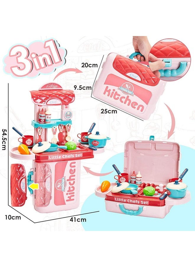 Plastic Kitchen Store 3 In 1 Kitchen Suitcase For Kids Mini Kitchen Play Set Portable Cooking Suitcase Toys Mini Kitchen Play Set For Kids Girls (Multi)