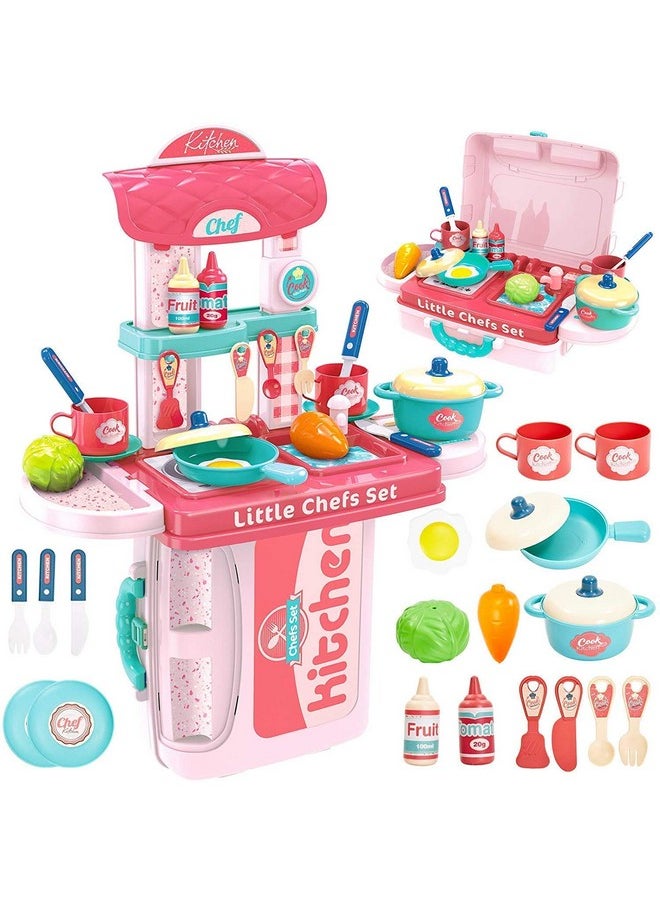 Plastic Kitchen Store 3 In 1 Kitchen Suitcase For Kids Mini Kitchen Play Set Portable Cooking Suitcase Toys Mini Kitchen Play Set For Kids Girls (Multi)