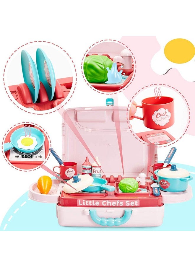 Plastic Kitchen Store 3 In 1 Kitchen Suitcase For Kids Mini Kitchen Play Set Portable Cooking Suitcase Toys Mini Kitchen Play Set For Kids Girls (Multi)