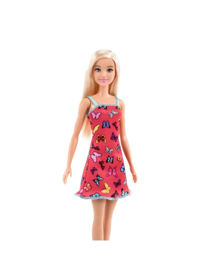 Doll (11.5 Inches) With Colorful Butterfly Logo Print Red Dress & Strappy Heels, Great Gift For Ages 3 Years Old & Up