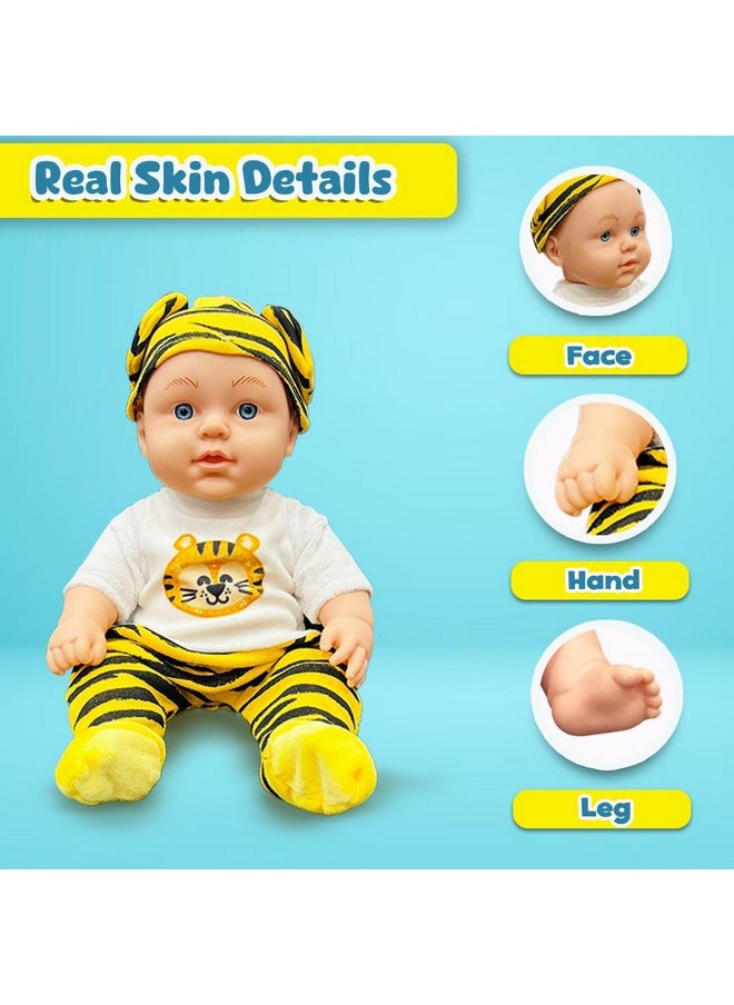 Cute Little Baby Doll For Girls Boys Kids Toddlers In Tiger Print Dress 5 Different Sounds Making Roleplay Toys With Rotatable Legs Arms Hands & Press Mechanism Sound