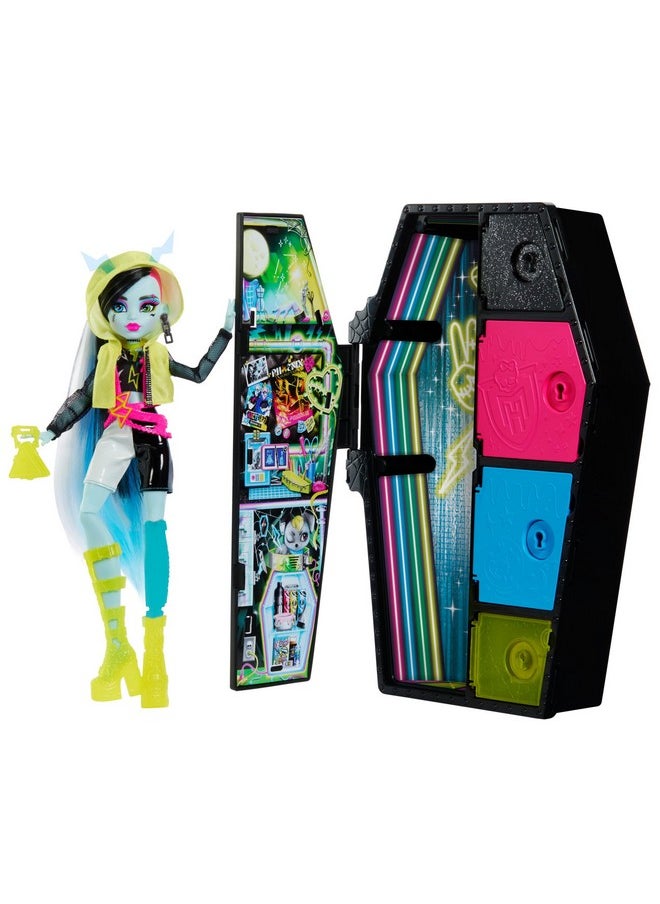 ™ Doll And Fashion Set, Frankie Stein™ Doll, Skulltimate Secrets™: Neon Frights™, Dress-Up Locker With 19+ Surprises