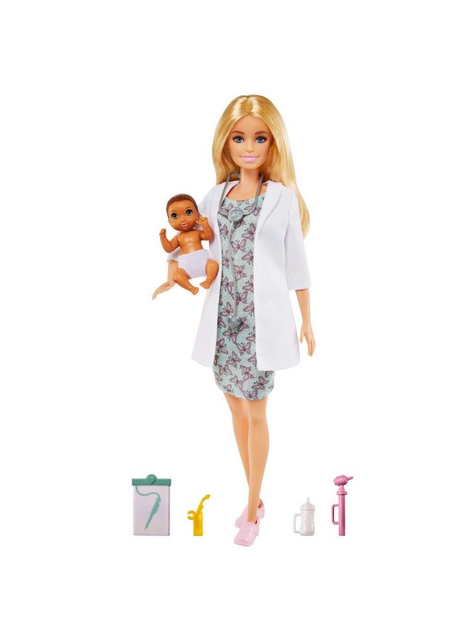 ® Baby Doctor Playset With Blonde Doll (12-In/30.40-Cm), Infant Doll, Stethoscope, Thermometer, Oscilloscope, Chart, Blanket & Baby Bottle, Great Gift For Ages 3 Years Old & Up