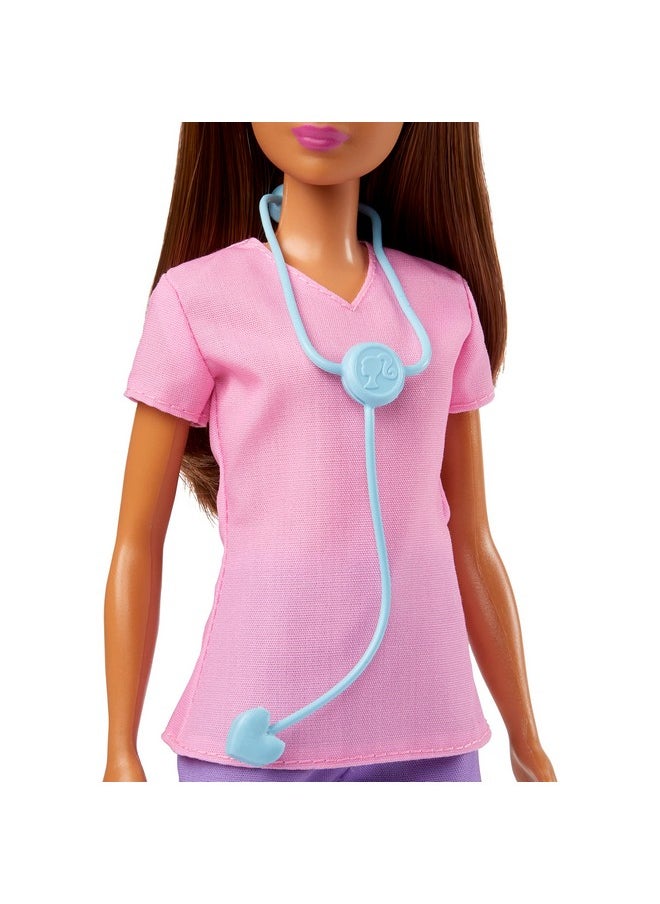 Nurse Blonde Petite Doll (12 Inches) With Scrubs Top & Pants Set, White Shoes & Stethoscope Accessory, Great Gift For Ages 3 Years Old & Up