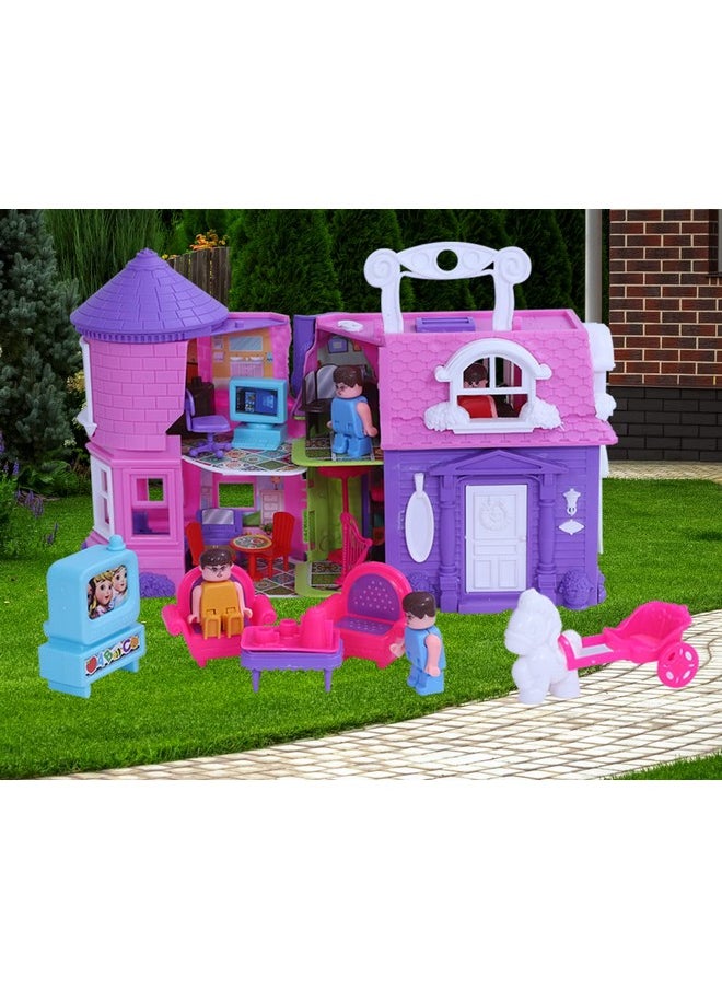 Toyzone Bella Doll House-44758 | Role Play Set | Doll House With Equipped Room | Doll House Play Set For Kids | For Kids Age 3+