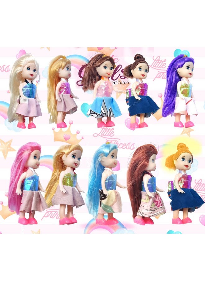 Doll Toys For Kids, (Pack Of 10 Pcs)- Small Doll For Girls- 10 Cm Cute Realistic Dolls For Girls, Dolls For 3+ Years Girls (Dress Color May Vary)