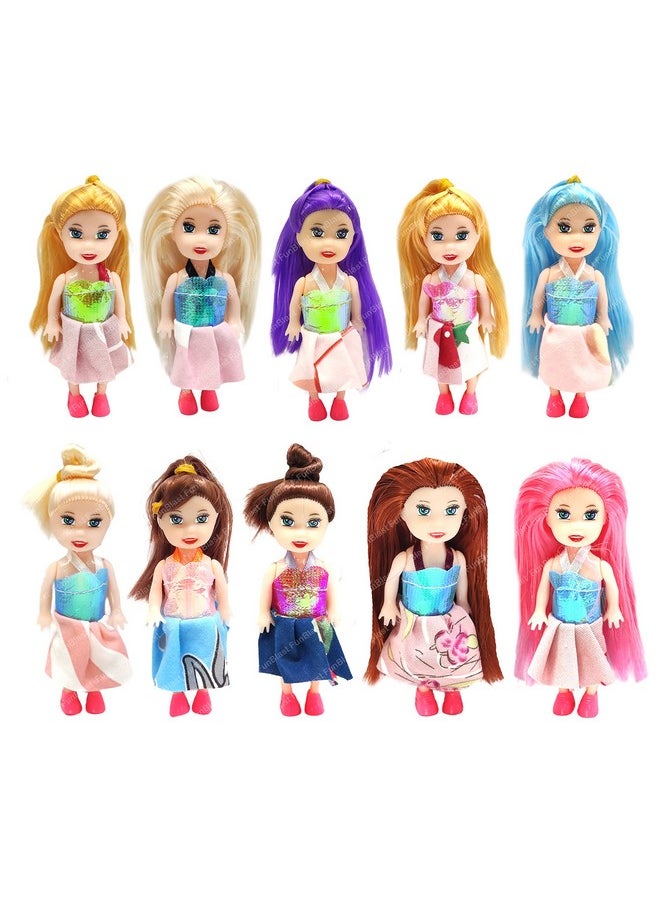 Doll Toys For Kids, (Pack Of 10 Pcs)- Small Doll For Girls- 10 Cm Cute Realistic Dolls For Girls, Dolls For 3+ Years Girls (Dress Color May Vary)