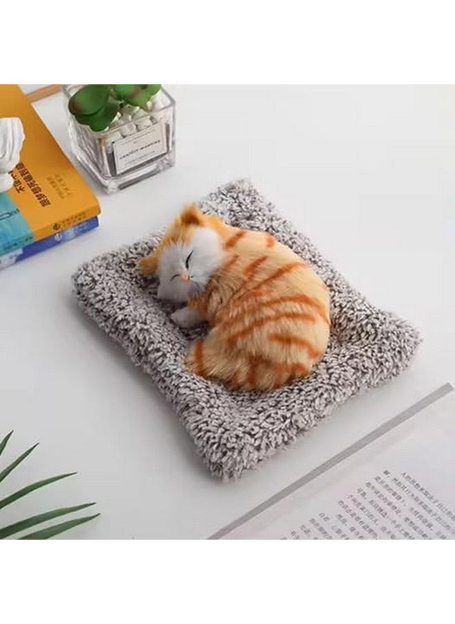 Cute Sleeping Cat Plush Toy With Meow Sound, Gift For Kids Car Dashboard Accessories (White)