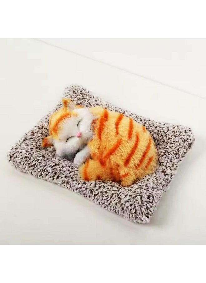 Cute Sleeping Cat Plush Toy With Meow Sound, Gift For Kids Car Dashboard Accessories (Stripped Orange)