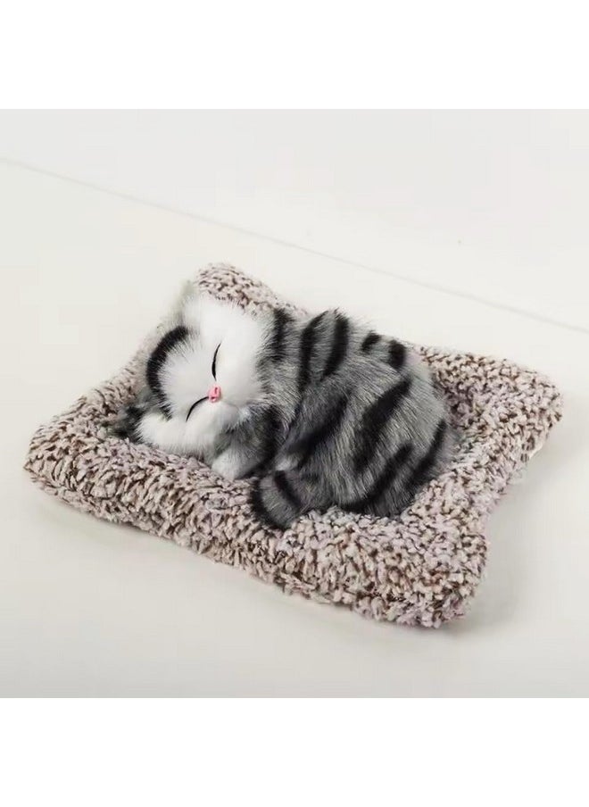 Cute Sleeping Cat Plush Toy With Meow Sound, Gift For Kids Car Dashboard Accessories (Stripped Black)