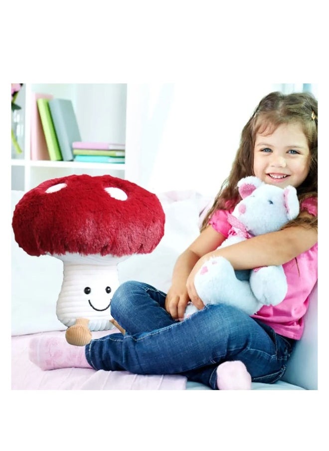 Cute Mushroom Plush Pillow,  Kawaii Smile Doll, Mushroom Plushie Stuffed Animals Pillow, Toys Doll Gifts for Kids, Red 7.9 inches