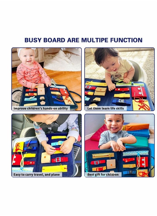 Toddler Busy Board, Montessori Toy Gifts for Fine Motor Skills & Learn to Dress, Sensory Toy for Aeroplane or Car Travel