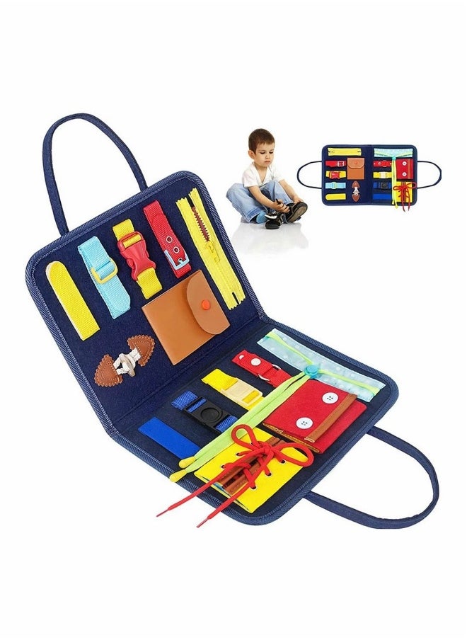 Toddler Busy Board, Montessori Toy Gifts for Fine Motor Skills & Learn to Dress, Sensory Toy for Aeroplane or Car Travel