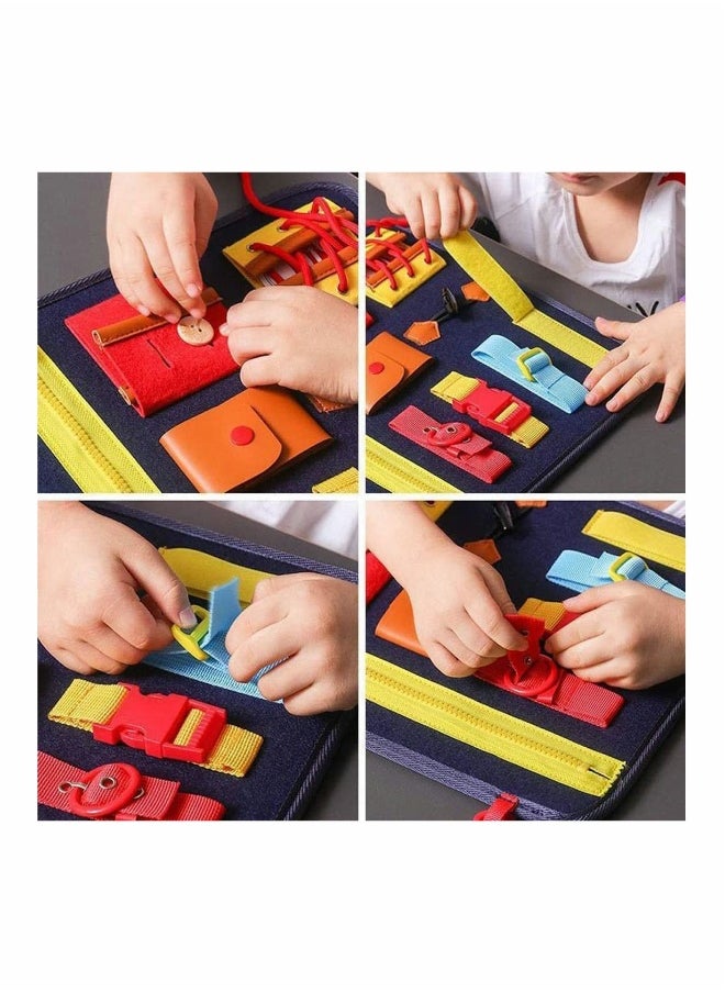 Toddler Busy Board, Montessori Toy Gifts for Fine Motor Skills & Learn to Dress, Sensory Toy for Aeroplane or Car Travel