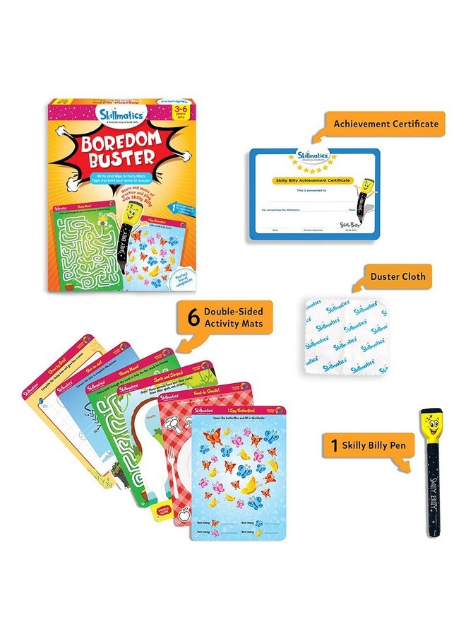 Educational Game - Boredom Buster, Reusable Activity Mats With Dry-Erase Marker, Gifts, Travel Toy For Kids Ages 3, 4, 5, 6