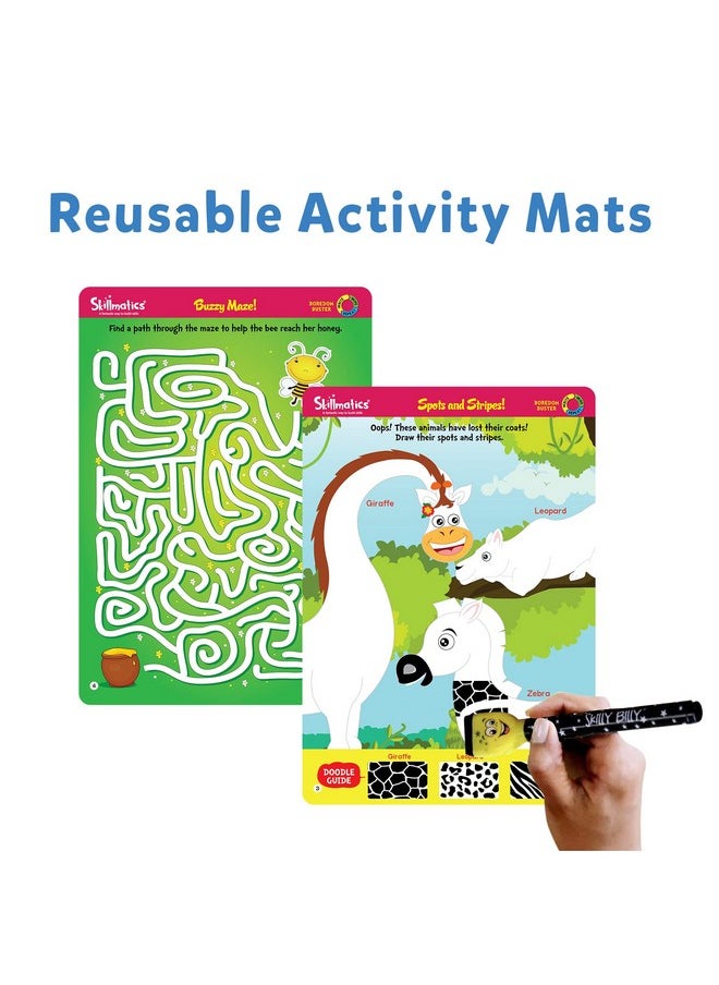 Educational Game - Boredom Buster, Reusable Activity Mats With Dry-Erase Marker, Gifts, Travel Toy For Kids Ages 3, 4, 5, 6