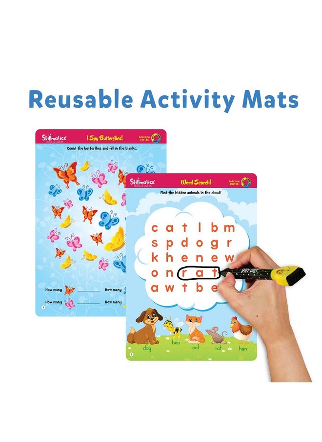 Educational Game - Boredom Buster, Reusable Activity Mats With Dry-Erase Marker, Gifts, Travel Toy For Kids Ages 3, 4, 5, 6