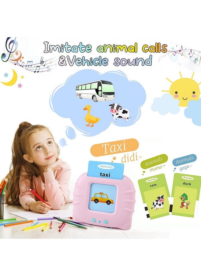 Toys For 2 3 4 5 Year Old Talking Flash Cards Rechargeable - 112 Double Side Cards Baby Educational Toys Preschool Learning Toys Gifts For Age 2-5 Kids Toddler Boys Girls Learning Toys, Pink