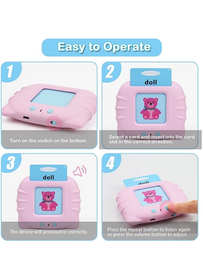 Toys For 2 3 4 5 Year Old Talking Flash Cards Rechargeable - 112 Double Side Cards Baby Educational Toys Preschool Learning Toys Gifts For Age 2-5 Kids Toddler Boys Girls Learning Toys, Pink