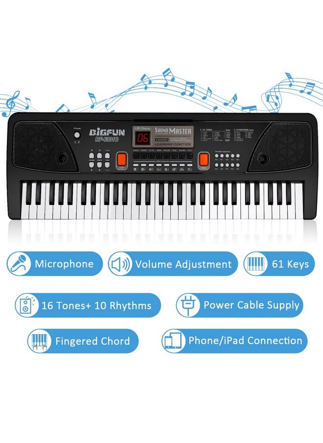 Piano For Kids With Microphone, Keyboard Piano For Beginners Electronic Keyboard 61 Keys With Dual Speakers/Led Display/Aux-In Jack/Music Stand Piano Toys For Boys Girls Ages 3-12