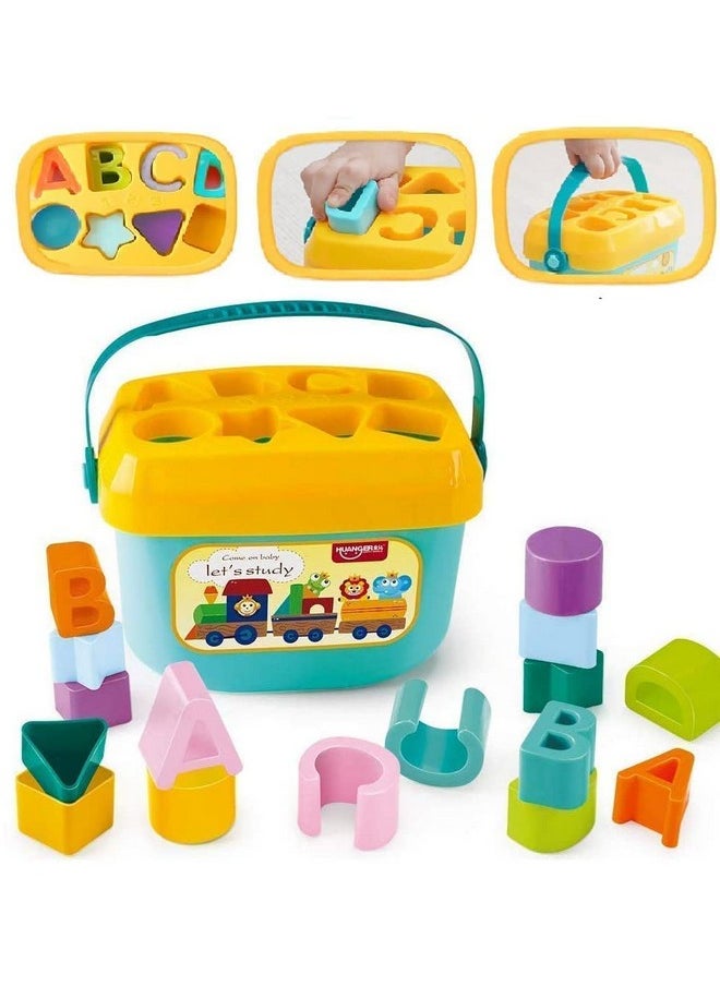 Baby First Blocks Activity Toys Sorter Baby And Toddler Toy Abcd Learning Shape Alphabets Storage Bucket Toys Sorting Game Developmental Educational Toy Children 16 Building Blocks