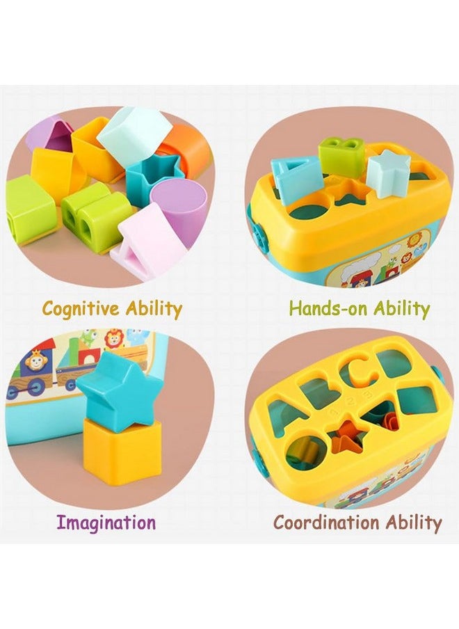 Baby First Blocks Activity Toys Sorter Baby And Toddler Toy Abcd Learning Shape Alphabets Storage Bucket Toys Sorting Game Developmental Educational Toy Children 16 Building Blocks