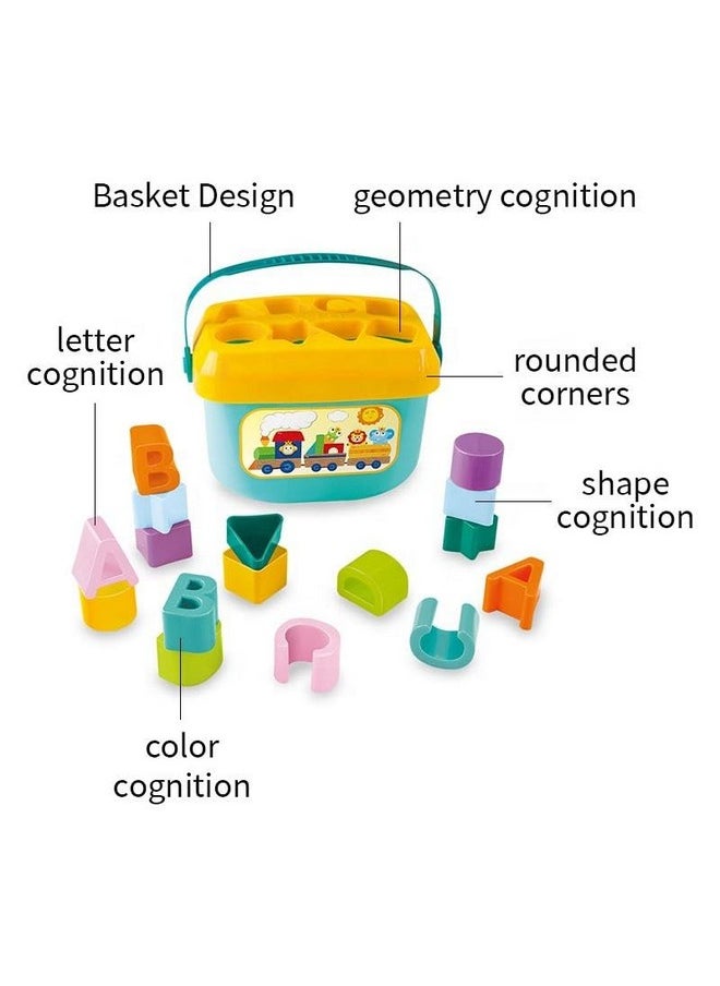 Baby First Blocks Activity Toys Sorter Baby And Toddler Toy Abcd Learning Shape Alphabets Storage Bucket Toys Sorting Game Developmental Educational Toy Children 16 Building Blocks