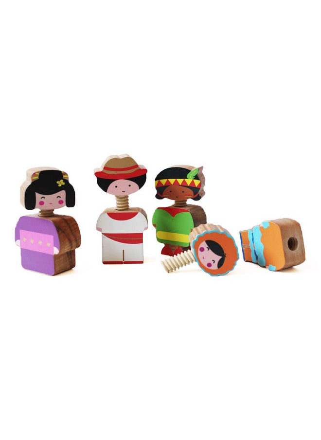 Wooden Globetrotter Twist & Turn Toy Set- 4 Pieces (4 Years+) | Made Of 100% Ivory Wood | Eco Friendly & Safe | No Plastic