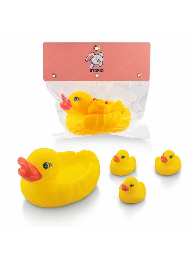 Super Cute Duck Family Animals Swimming Water Toys Non-Toxic,Bpa Free Colorful Soft Rubber Float Squeeze Sound Squeaky Bathing Toy For Baby Chu Chu Toy Set Of 4 (1 Duck + 3 Ducklings)